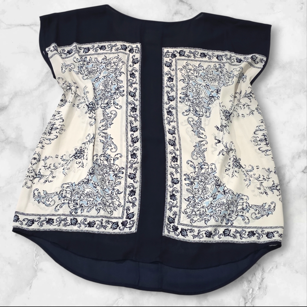 Cynthia Rowley Navy and White Sleeveless Blouse Shirt Top Size Medium (M) C42 - Picture 4 of 8